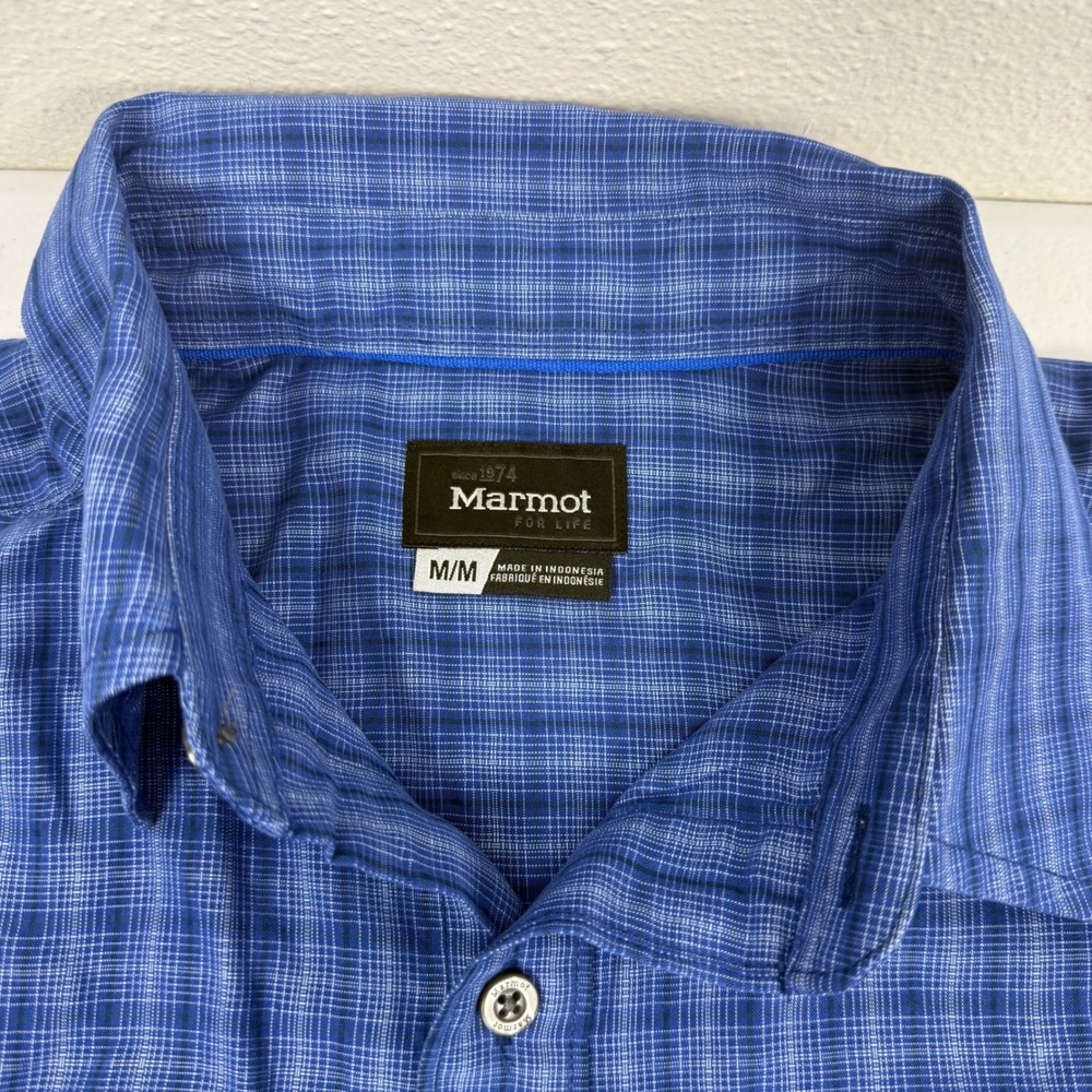 Marmot Mens Blue Plaid Short Sleeve Button Down Hiking Shirt Medium M - Picture 5 of 9